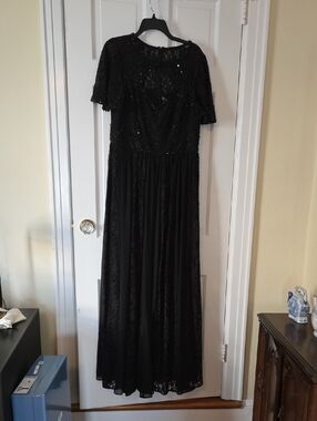 Aidan Mattox Black Sequin Lace Maxi Dress